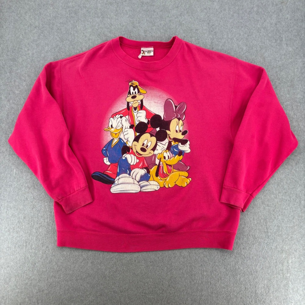 Walt Disney World VTG Sweatshirt XL Pink Mickey Mouse Friends Graphic Crewneck